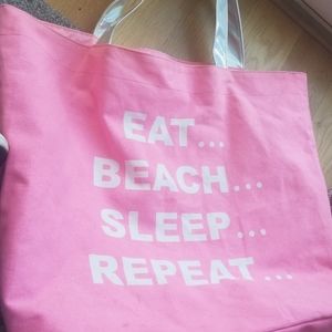 Beach bag !Eat beach sleep repeat tote pink silver